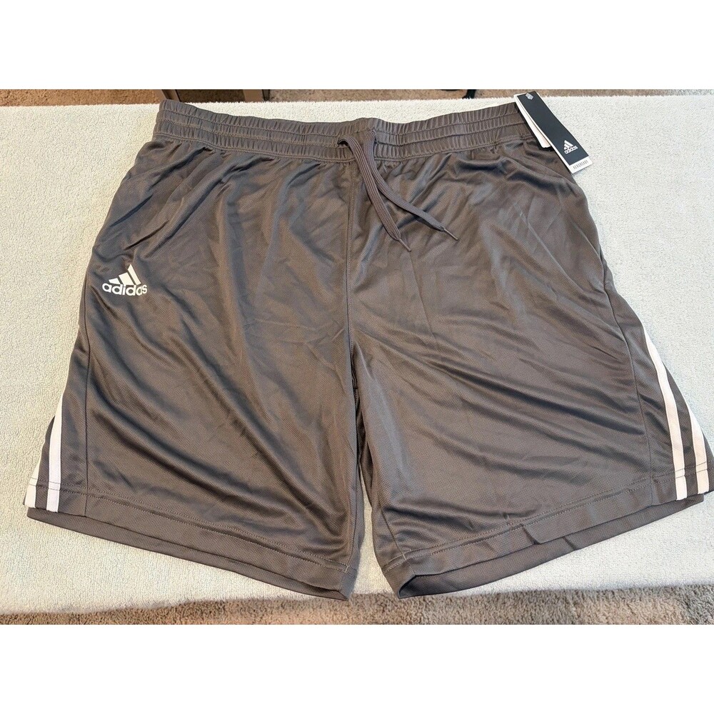 Adidas Mens 3 Stripe Soccer Shorts Gray White XL ClimaLite Athletic NWT